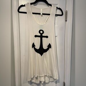 Rachel Kate Size S Cream Aqua Blue Racerback Flowy A Line Tank Top Anchor Print